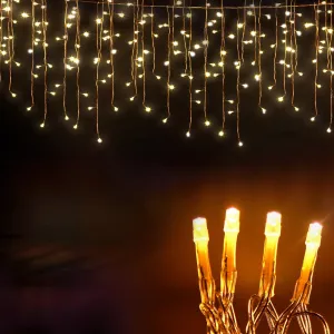960 LED 32M Warm White Icicle Christmas Lights, Solar Powered - Jingle Jollys