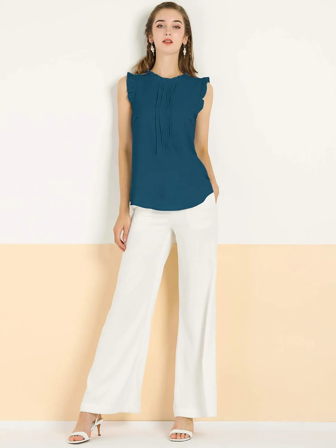 Allegra K Women's Business Casual Blouse Office Work Shirts Vintage Sleeveless Interview Professional Blouses Top
