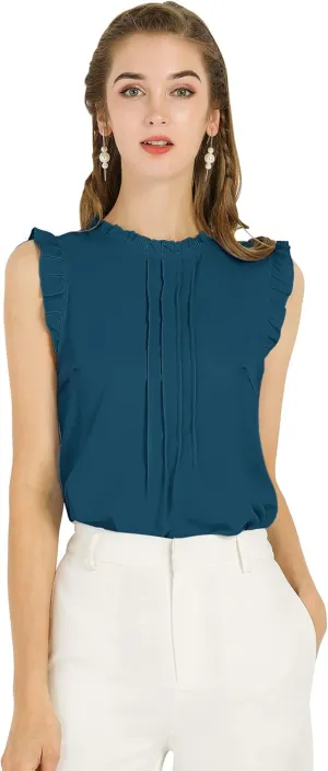 Allegra K Women's Business Casual Blouse Office Work Shirts Vintage Sleeveless Interview Professional Blouses Top