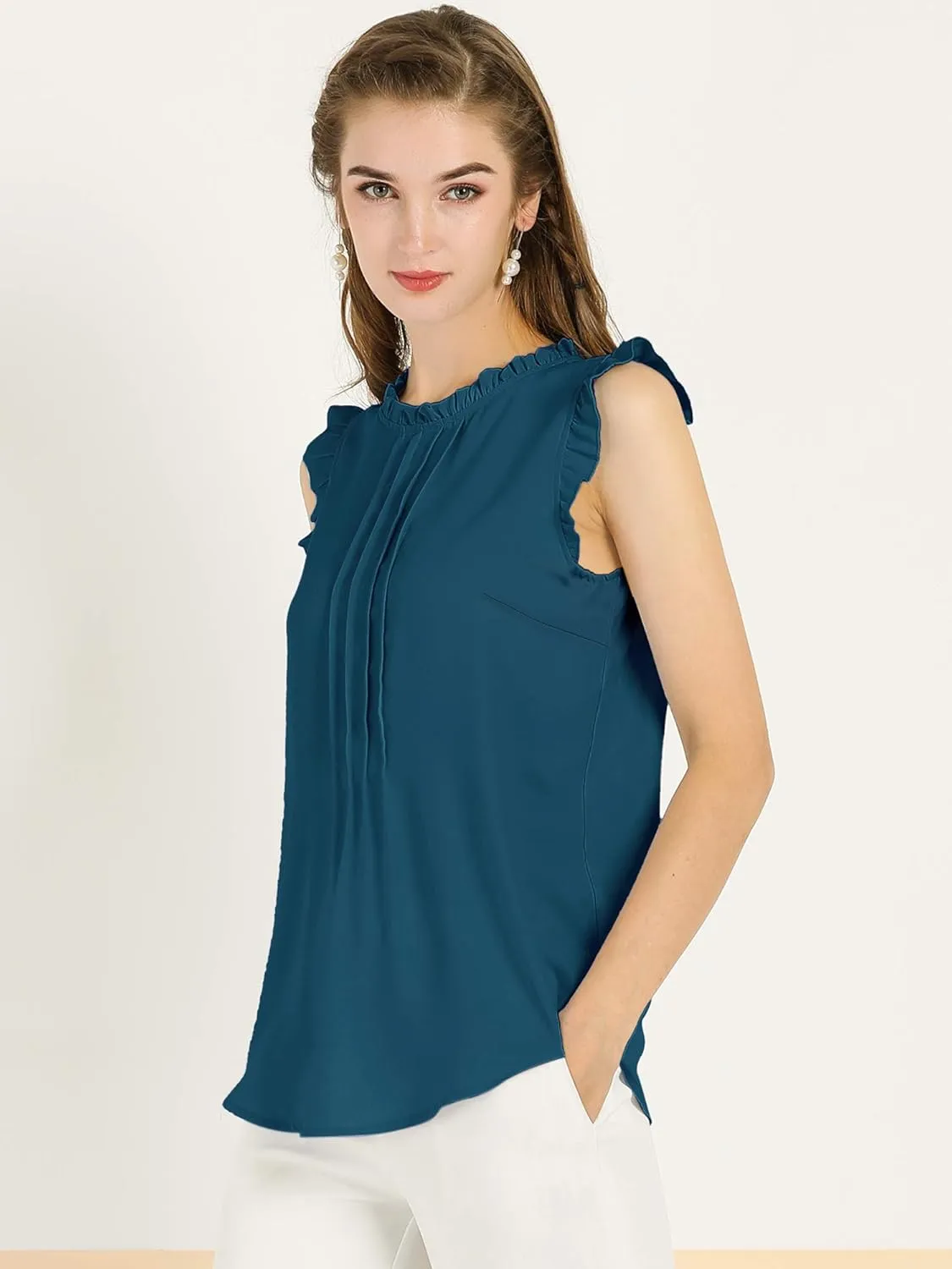 Allegra K Women's Business Casual Blouse Office Work Shirts Vintage Sleeveless Interview Professional Blouses Top