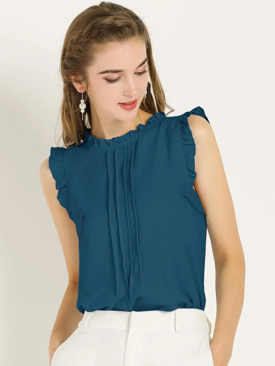 Allegra K Women's Business Casual Blouse Office Work Shirts Vintage Sleeveless Interview Professional Blouses Top