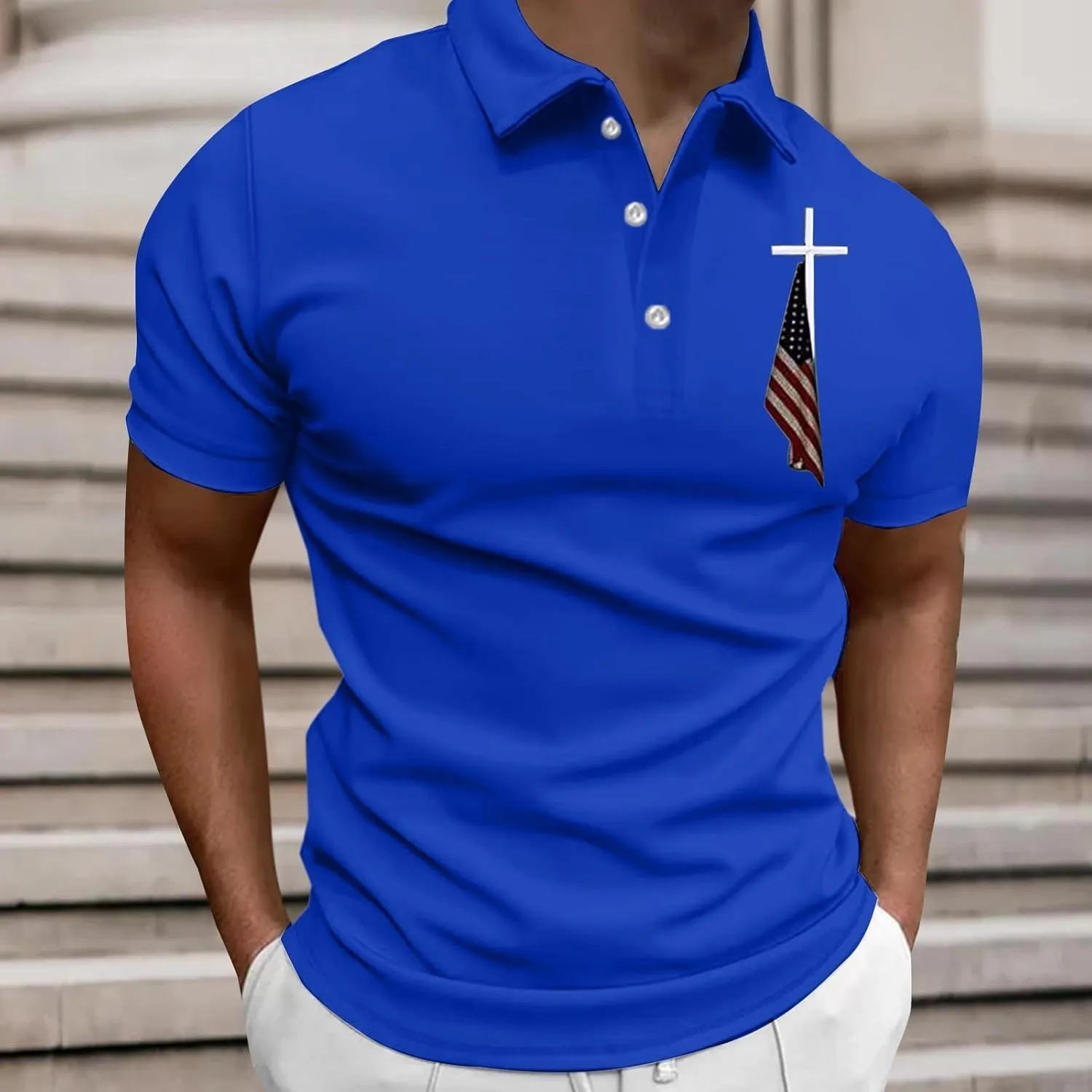 American Flag Polo Shirt for Men Christian Faith Cross Jesus T Shirts 4th of July Patriotic Tee Tops Graphic T-Shirt