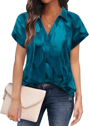 Bulouts Womens Short Sleeve Polo Shirts Collared V Neck Business Casual Tops and Blouses