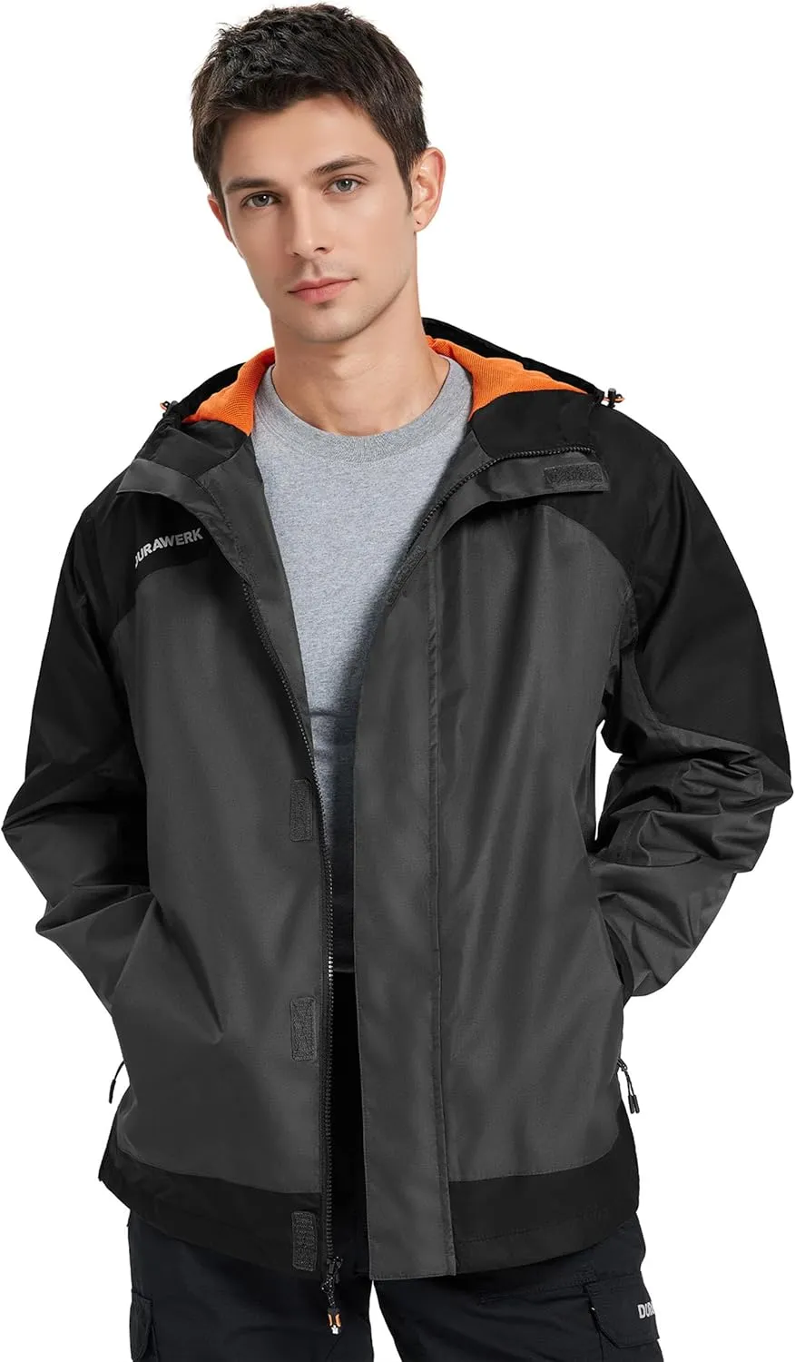 DURAWERK Water Resistant Jackets for Men Lightweight Windbreaker Jacket Hooded Mens Rain Jacket & Work Jackets for Men