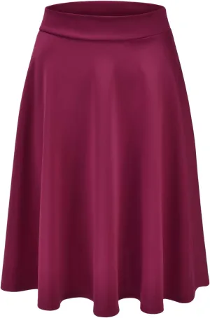 EIMIN Women's Basic Versatile Stretchy Flared Casual Midi Skater Skirt (S-3XL)