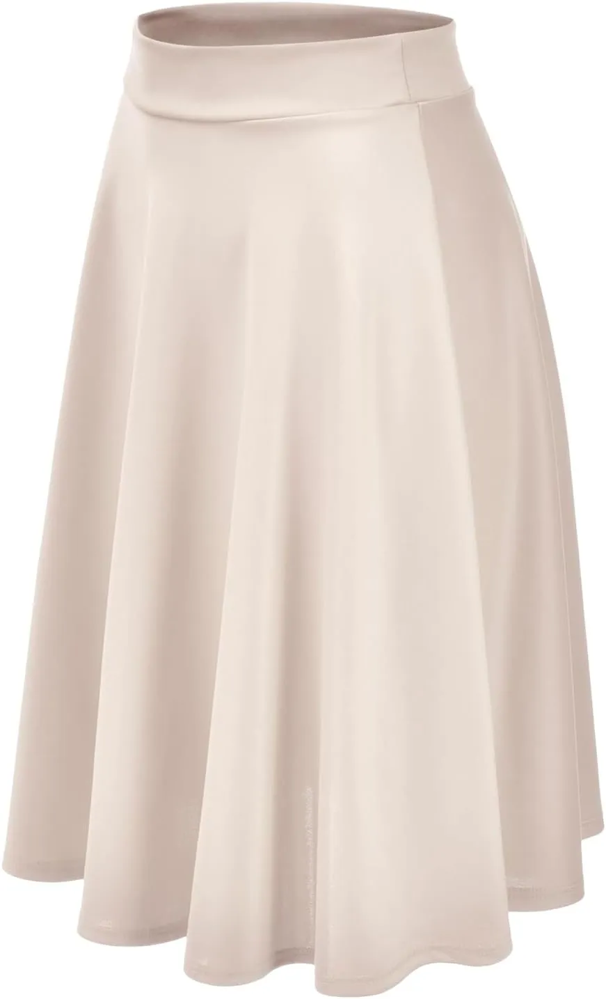 EIMIN Women's Basic Versatile Stretchy Flared Casual Midi Skater Skirt (S-3XL)