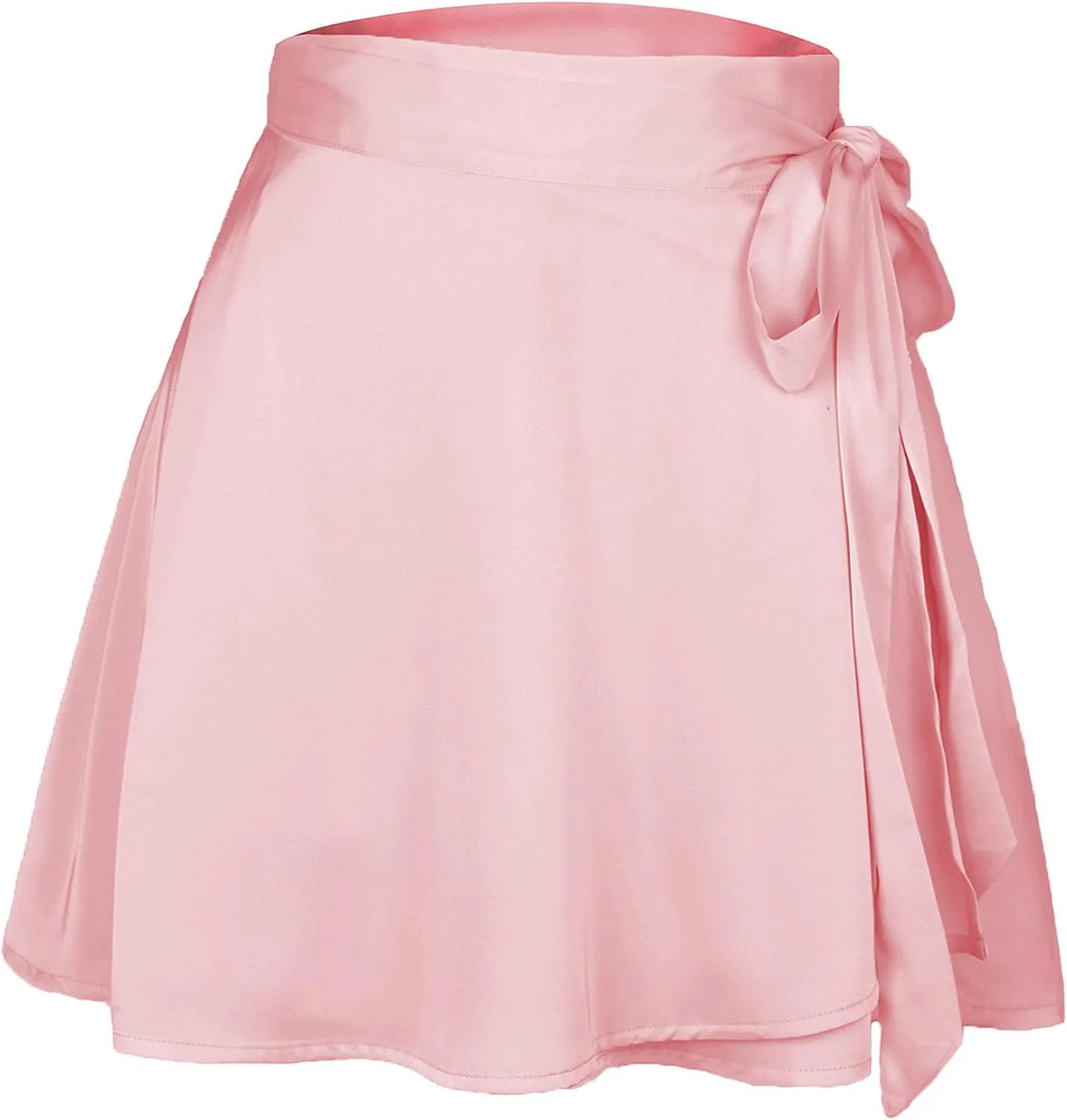Ezcosplay Women Satin Wrap Around Mini Skirt High Waisted Adjustable Self Tie Silk A Line Short Skirts