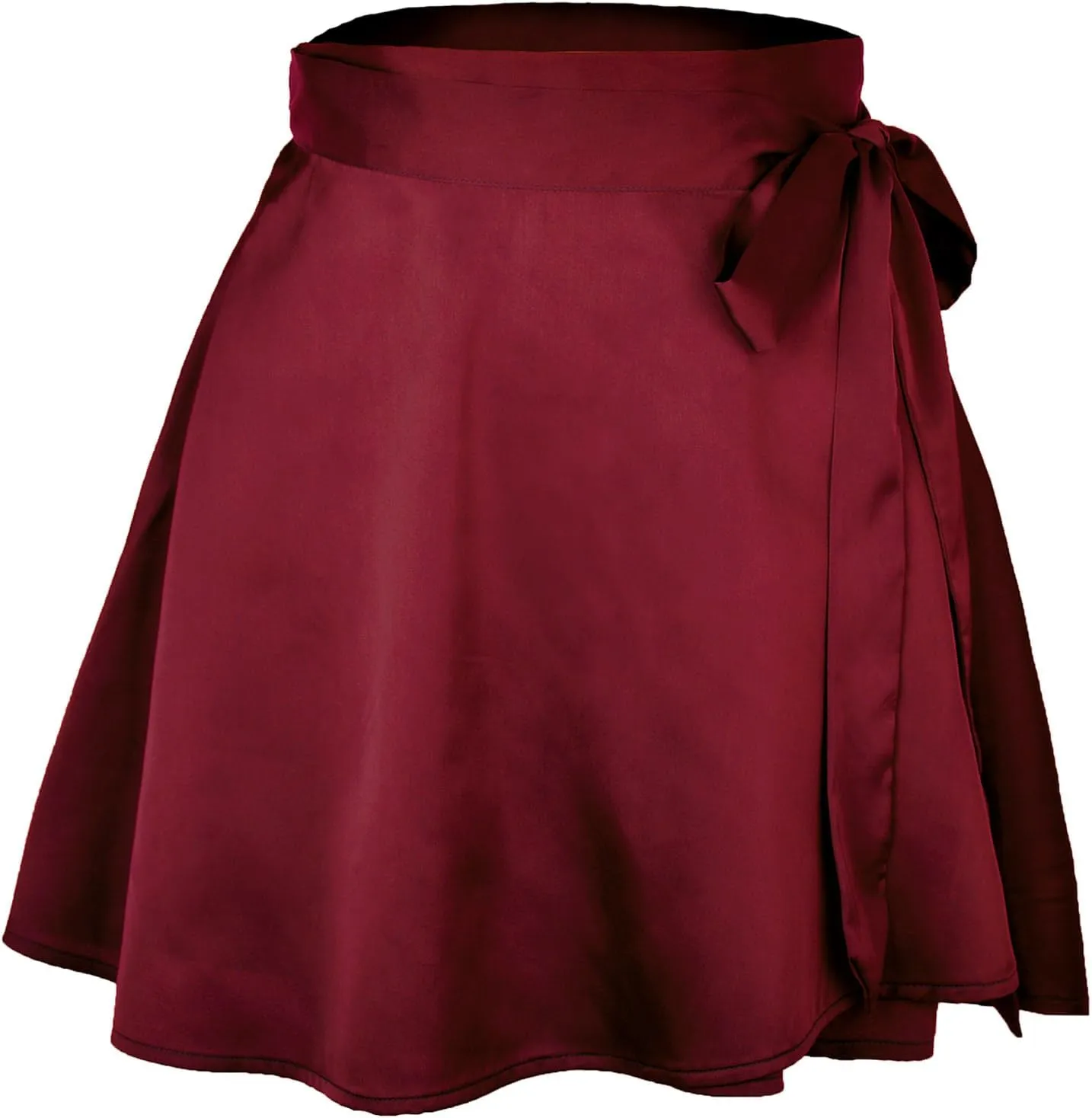 Ezcosplay Women Satin Wrap Around Mini Skirt High Waisted Adjustable Self Tie Silk A Line Short Skirts