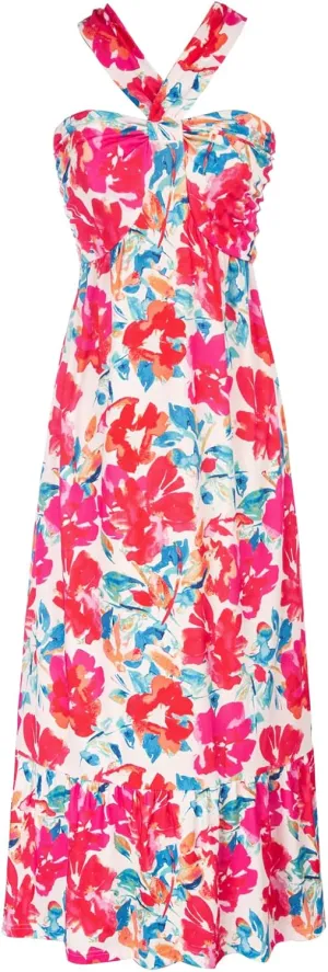 GRACE KARIN 2025 Women's Criss Cross Halterneck Sleeveless Summer Floral Print Flowy A Line Maxi Dress