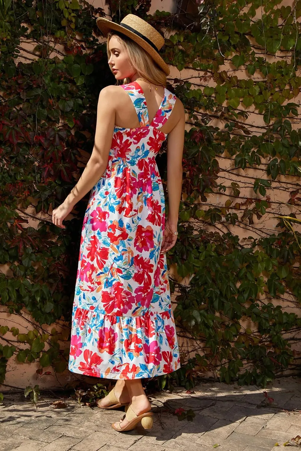 GRACE KARIN 2025 Women's Criss Cross Halterneck Sleeveless Summer Floral Print Flowy A Line Maxi Dress