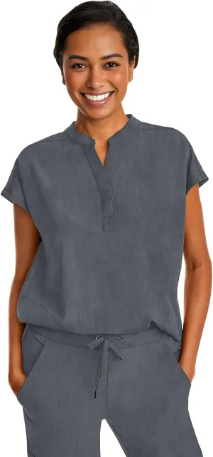 Healing Hands Women's Scrub Top Relaxed Fit Journey Top - 2 Pockets with Knit Details, Dolman Sleeve and Rounded Hem - 2152