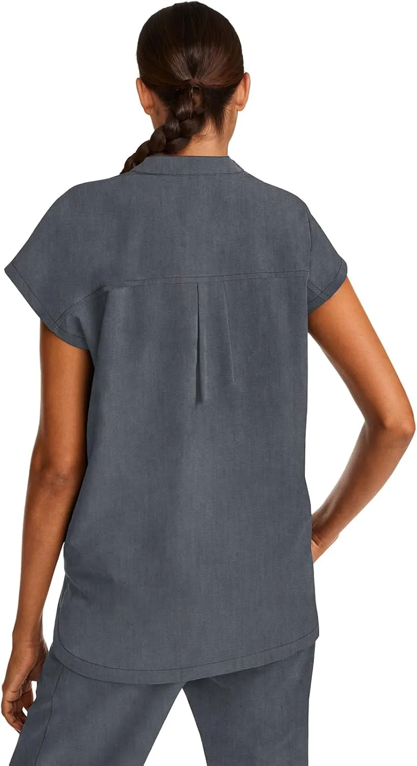 Healing Hands Women's Scrub Top Relaxed Fit Journey Top - 2 Pockets with Knit Details, Dolman Sleeve and Rounded Hem - 2152