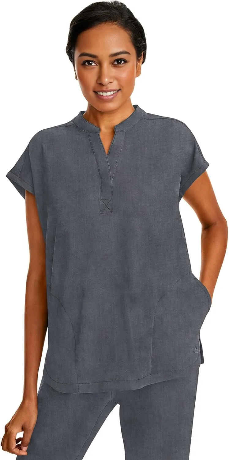 Healing Hands Women's Scrub Top Relaxed Fit Journey Top - 2 Pockets with Knit Details, Dolman Sleeve and Rounded Hem - 2152