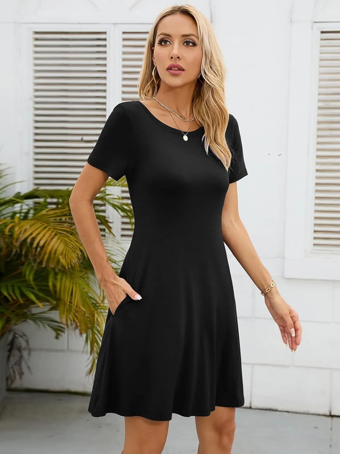 KORSIS Summer Dresses for Women Casual T-Shirt Short Sleeve Dresses Swing Flowy Beach Vacation Sundress with Pockets (S-3XL)