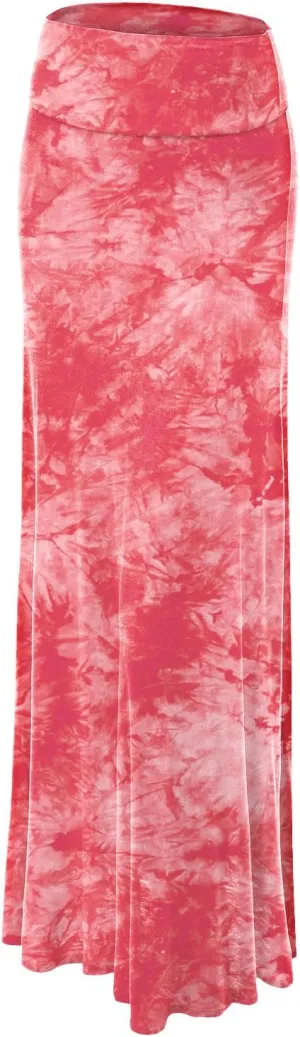 Lock and Love Women's Casual High Waist Solid/Tie Dye Fold Over Flowy Long Maxi Skirt