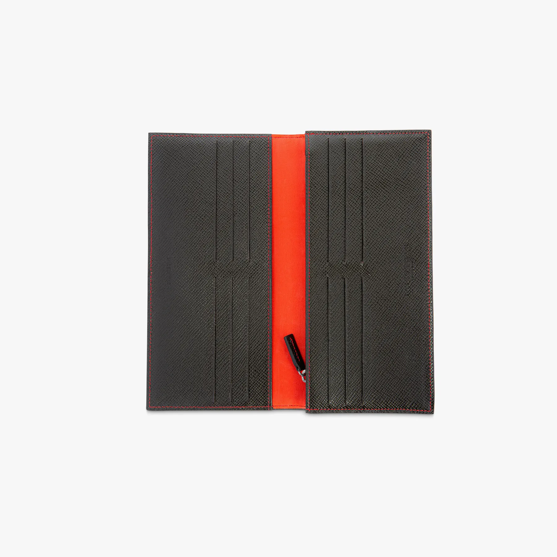 Long wallet in brown and red leather with coral inlay