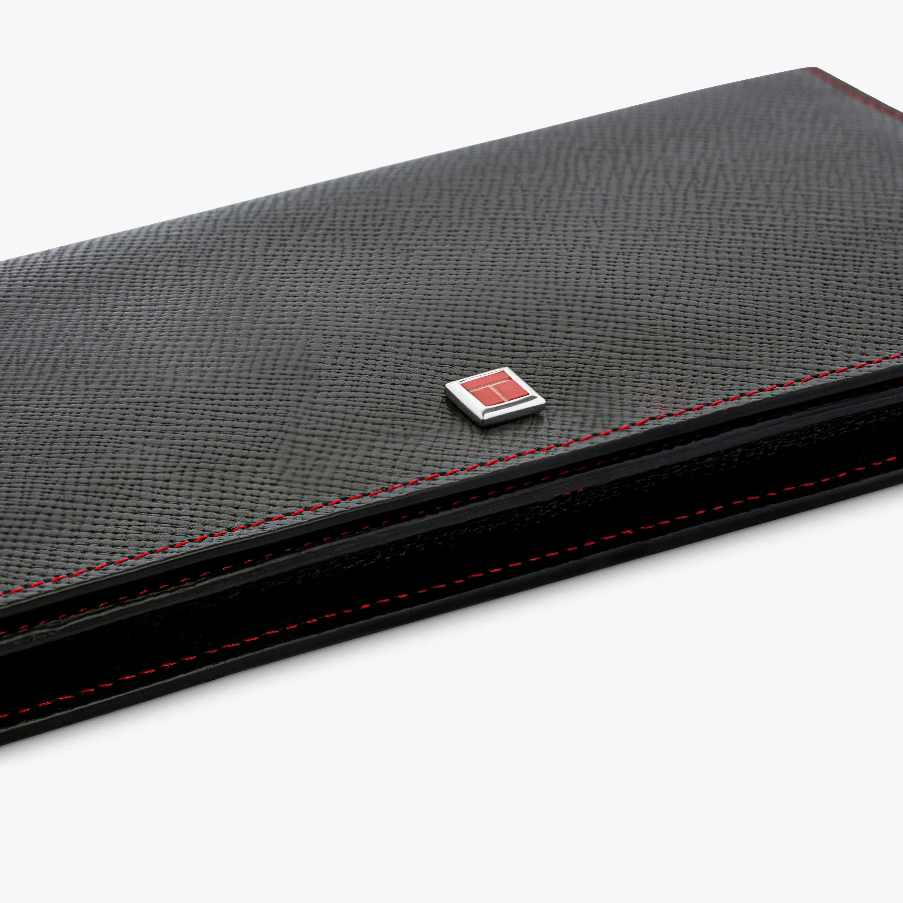 Long wallet in brown and red leather with coral inlay
