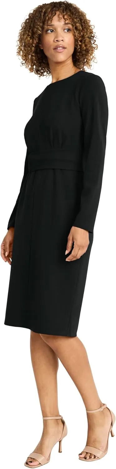 Maggy London Women's Elegant Knee-Length Sheath Long Sleeve Fitted Silhouette with Waist Belt-Versatile Cocktail Dress