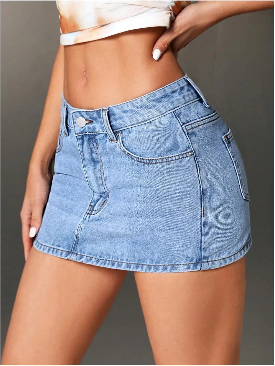 MakeMeChic Women's Denim Mini Skirt Button Front Skinny Y2K Jean Skirts with Pocket