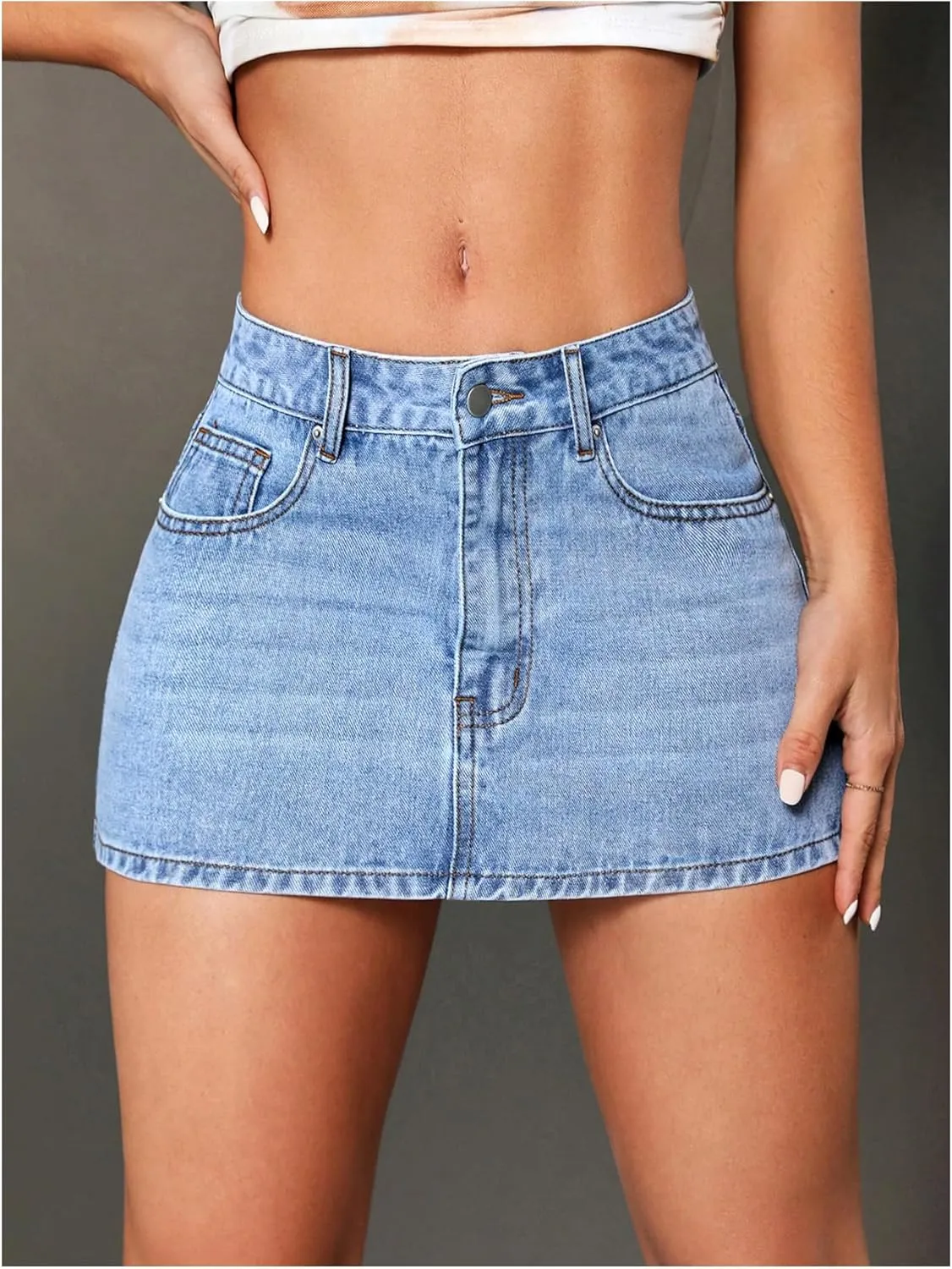 MakeMeChic Women's Denim Mini Skirt Button Front Skinny Y2K Jean Skirts with Pocket