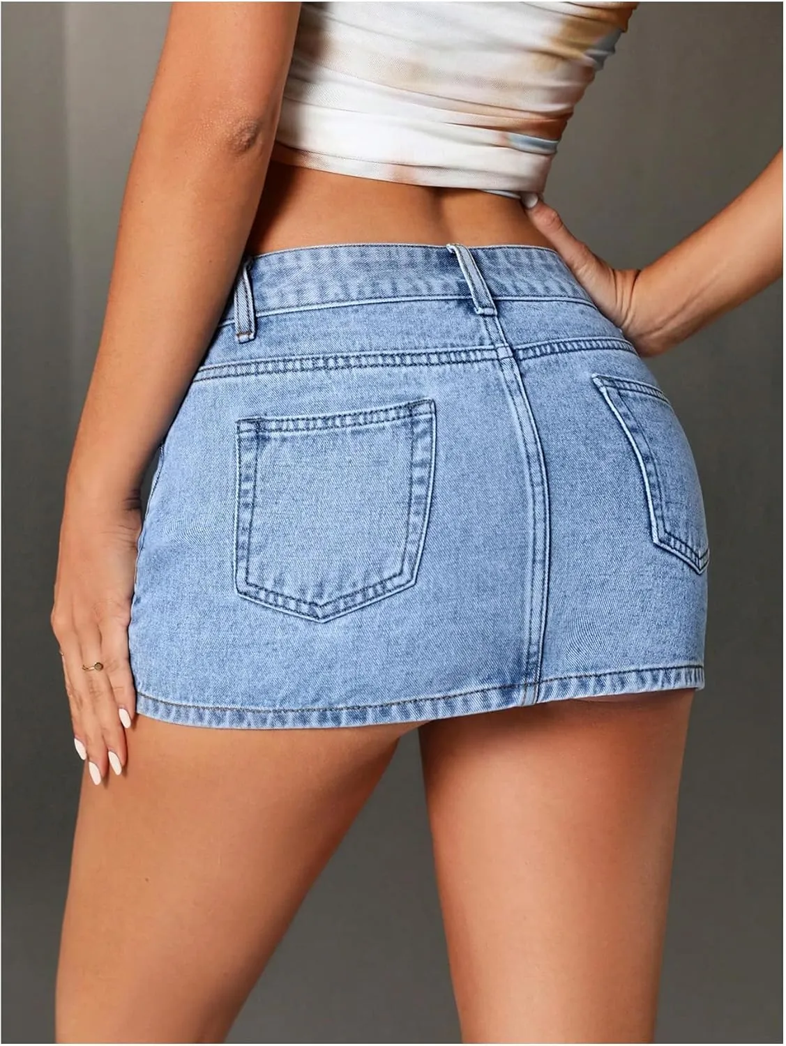MakeMeChic Women's Denim Mini Skirt Button Front Skinny Y2K Jean Skirts with Pocket