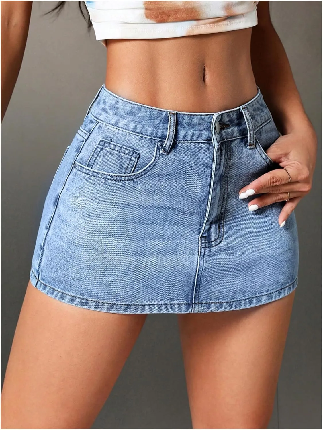 MakeMeChic Women's Denim Mini Skirt Button Front Skinny Y2K Jean Skirts with Pocket