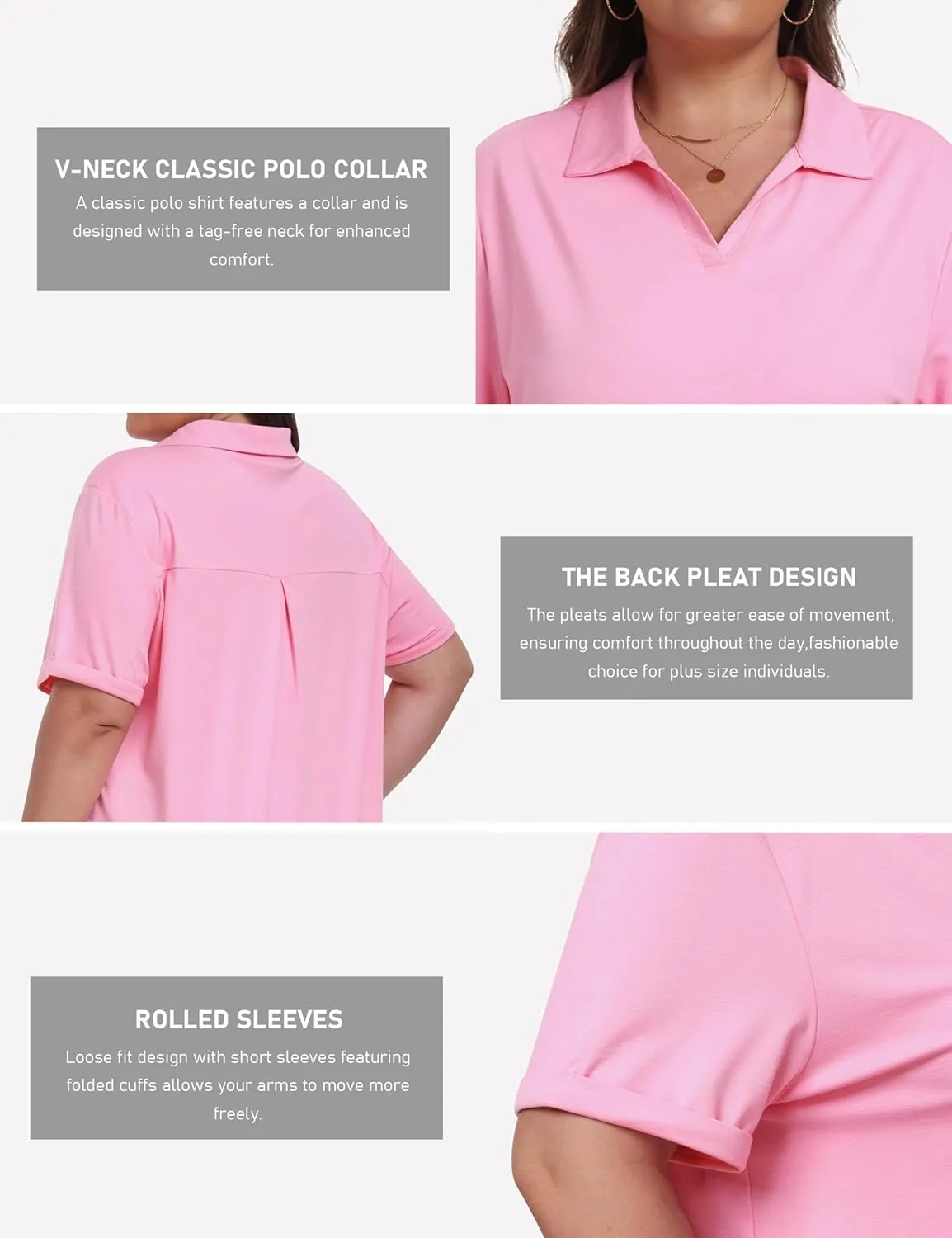 MoFiz Women's Plus Size Golf Polo Shirts Loose Fit Short Sleeve V-Neck Tennis Workouts Tops, XL-5XL
