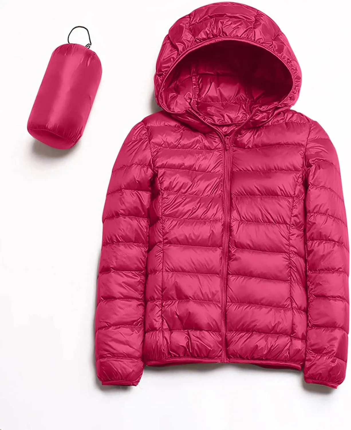 Packable Puffer Jacket for Women Lightweight Short Down Jackets Trendy Slim Fit Bubble Coat Winter Puffer Jackets with Hood