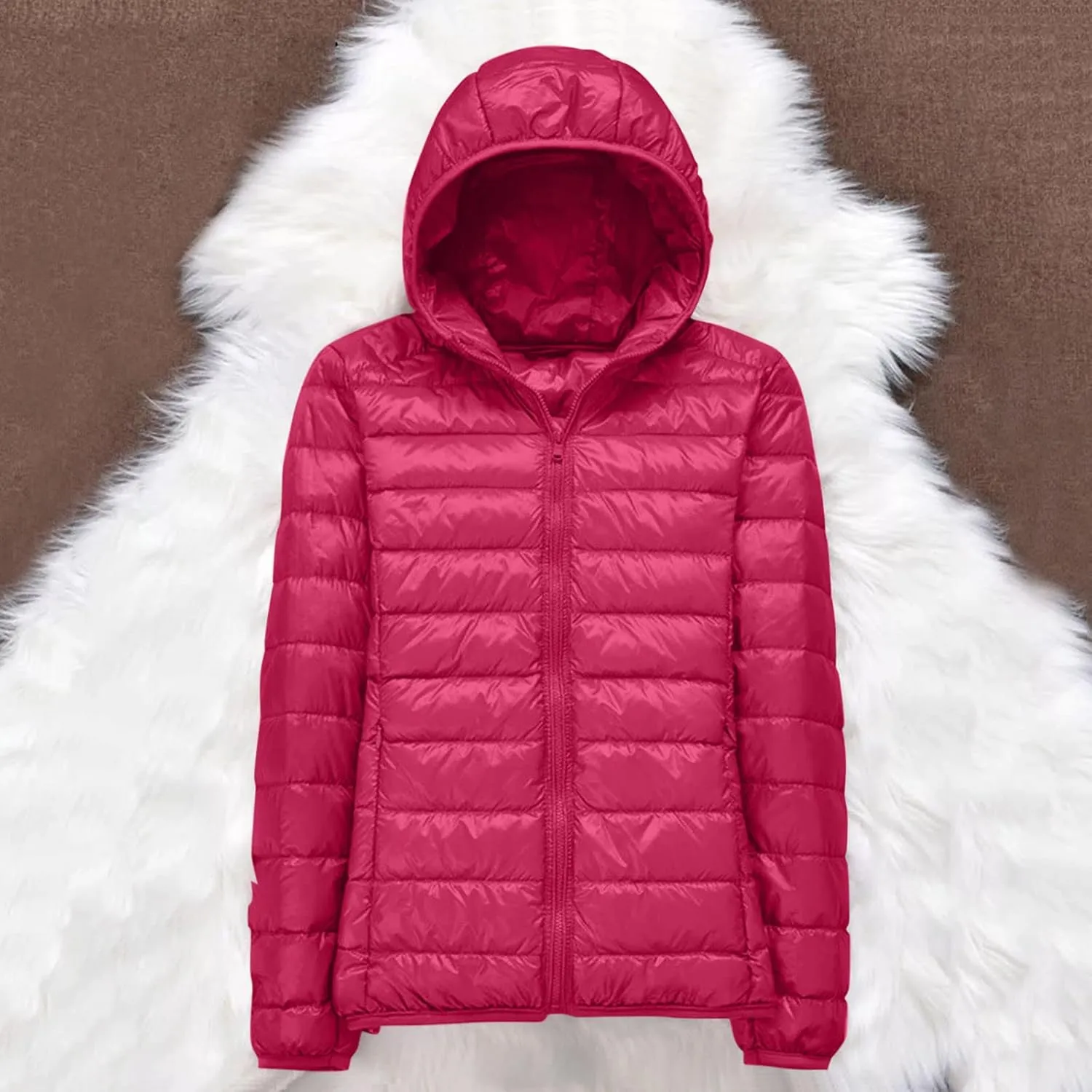 Packable Puffer Jacket for Women Lightweight Short Down Jackets Trendy Slim Fit Bubble Coat Winter Puffer Jackets with Hood