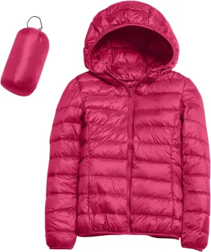 Packable Puffer Jacket for Women Lightweight Short Down Jackets Trendy Slim Fit Bubble Coat Winter Puffer Jackets with Hood