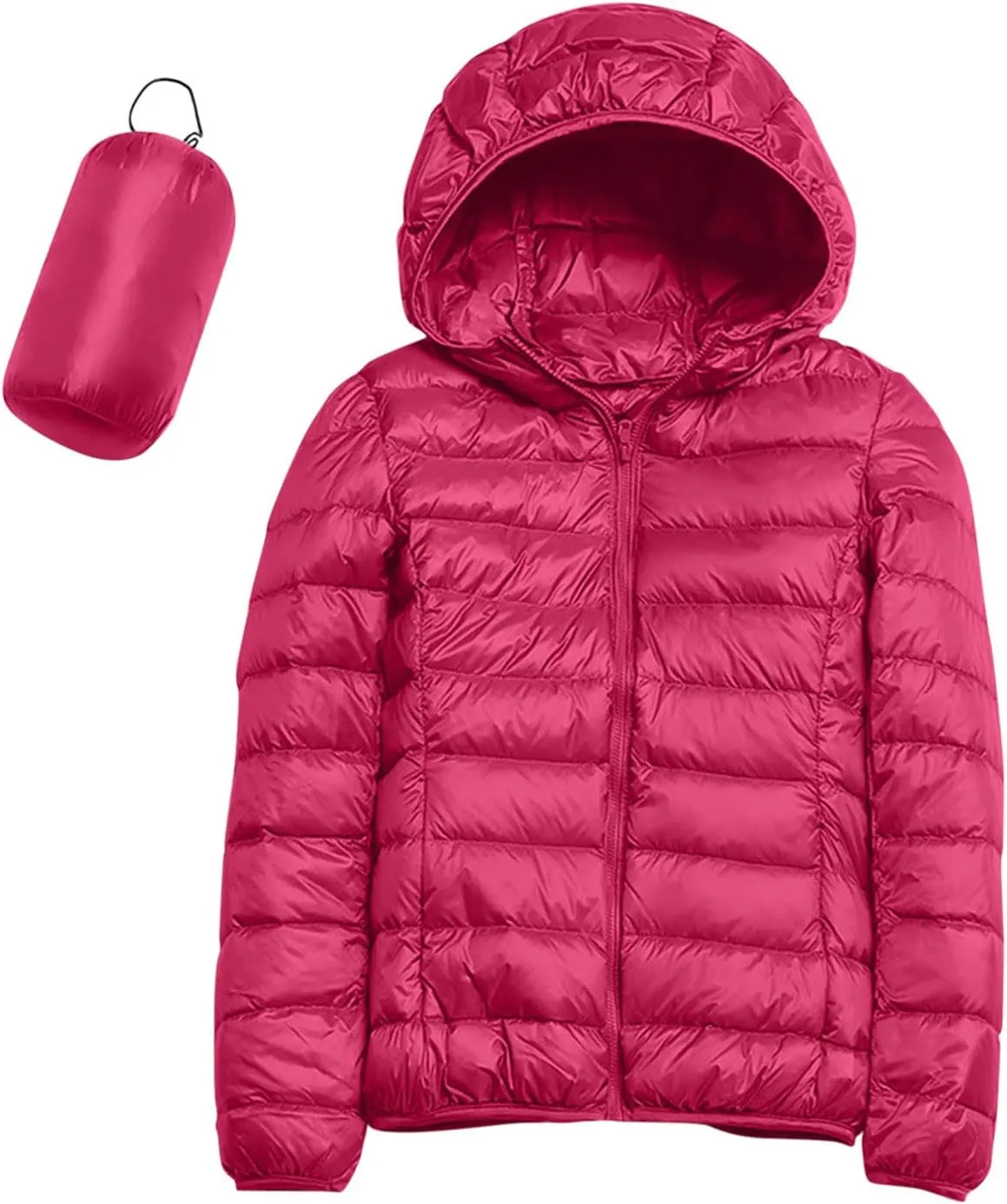 Packable Puffer Jacket for Women Lightweight Short Down Jackets Trendy Slim Fit Bubble Coat Winter Puffer Jackets with Hood