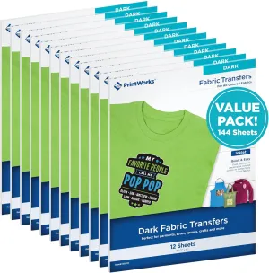 PrintWorks Printable Iron on Heat Transfer Paper for Dark Fabrics & T-Shirts, 8.5 x 11, 144 Sheets, Easily DIY, Made in The USA