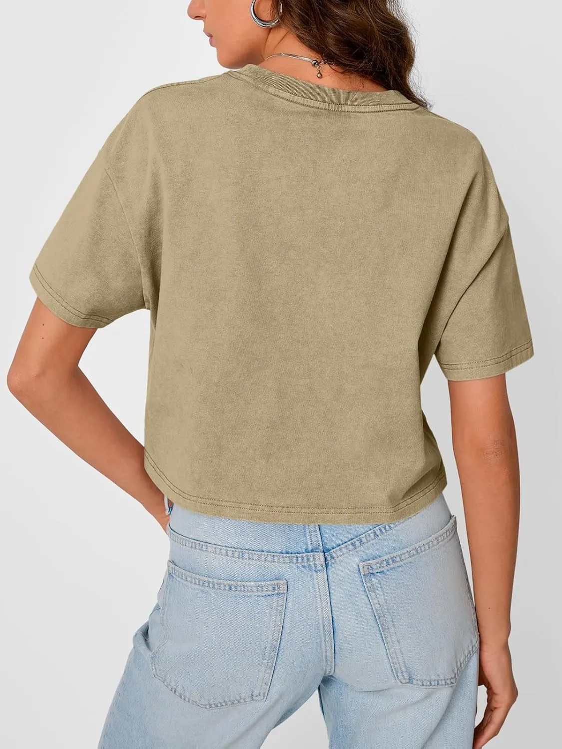 Trendy Queen Womens Crop Tops Short Sleeve T-Shirts Acid Wash Casual Summer Clothes Trendy Comfy 2025 Workout Baggy Soft Tees