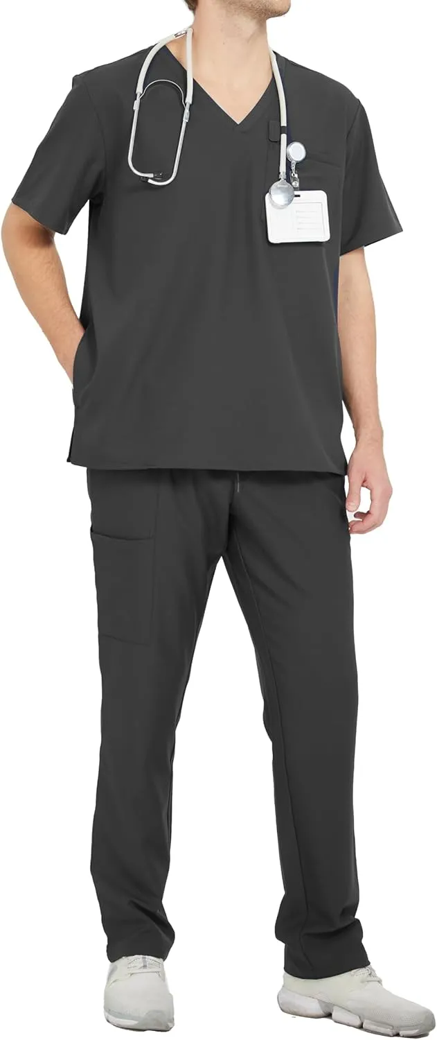 Ubon Scrub Pants for Men, Medical Workwear with 5 Pockets, Straight Leg Fit, Elastic Waistband Drawstring Men's Scrubs