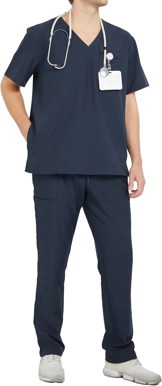 Ubon Scrub Pants for Men, Medical Workwear with 5 Pockets, Straight Leg Fit, Elastic Waistband Drawstring Men's Scrubs