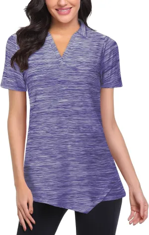 Viracy Womens V Neck Golf Polo Shirts Short Sleeve Quick Dry Workout Tops