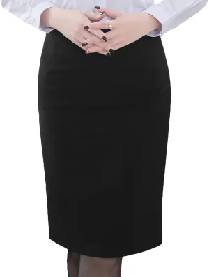 Women's Solid Knee Length Professional Pencil Office Skirt High Waisted Bodycon Cotton Linen Midi Work Dress