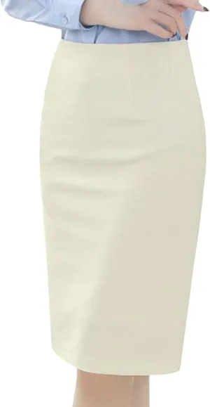 Women's Solid Knee Length Professional Pencil Office Skirt High Waisted Bodycon Cotton Linen Midi Work Dress