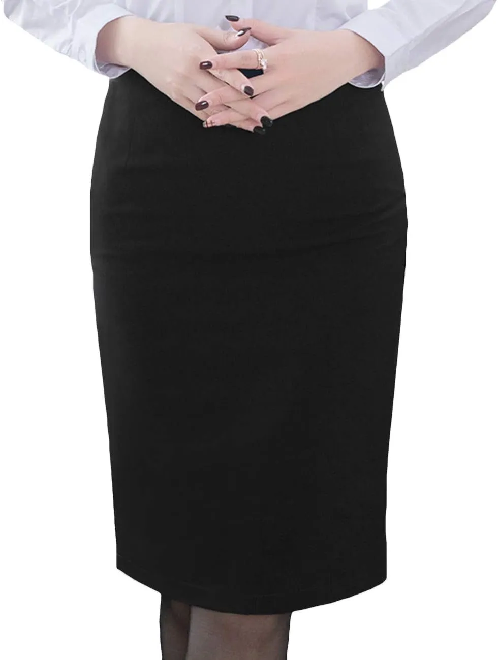 Women's Solid Knee Length Professional Pencil Office Skirt High Waisted Bodycon Cotton Linen Midi Work Dress