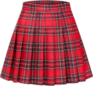 Womens Stretchy Pleated Mini Skirt Comfort High Waist Cheerleader School Uniform Skirt