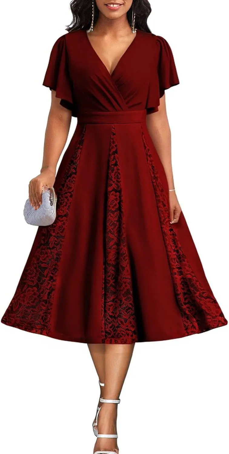 Womens Summer V Neck Maxi Dresses Casual Short Sleeve Long Party Dress