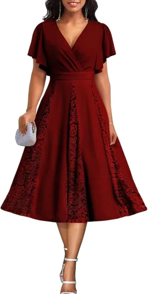 Womens Summer V Neck Maxi Dresses Casual Short Sleeve Long Party Dress