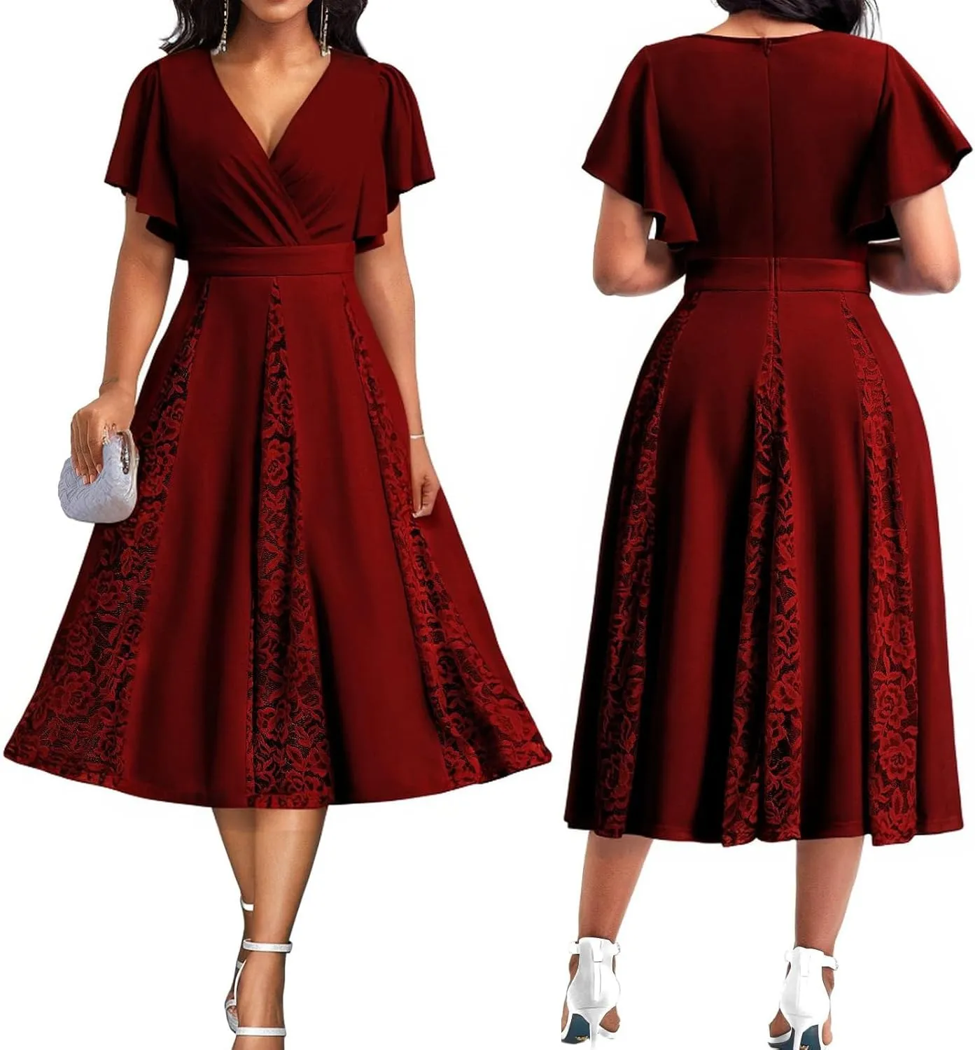 Womens Summer V Neck Maxi Dresses Casual Short Sleeve Long Party Dress