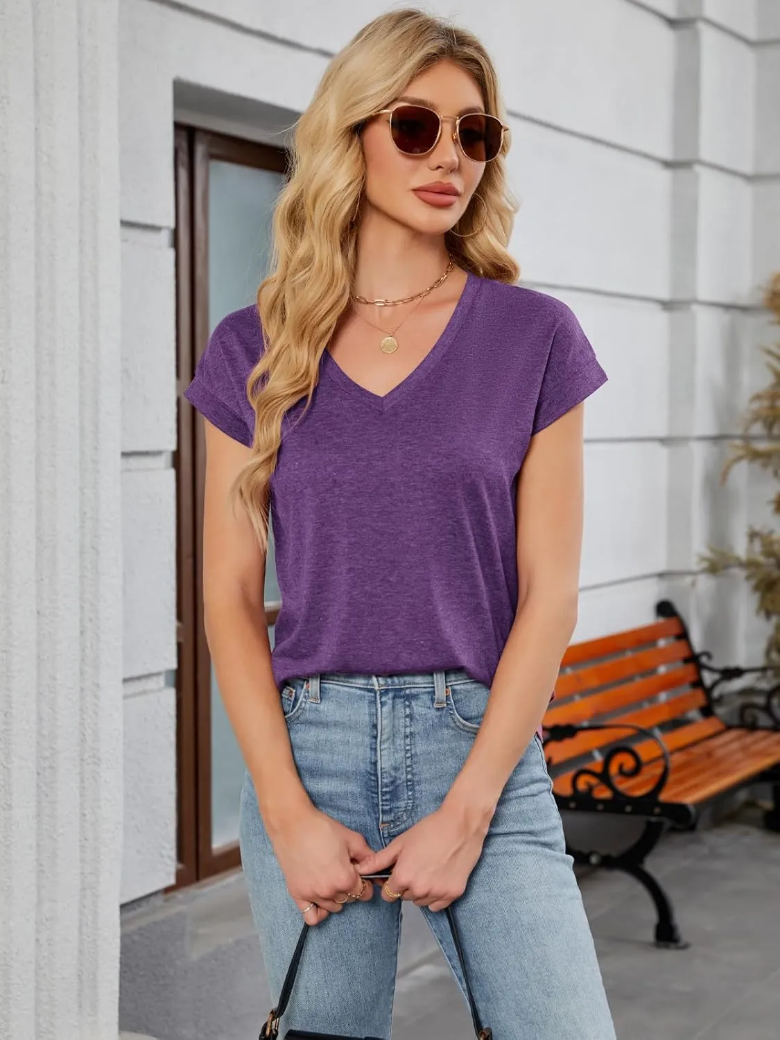 Womens Tops Summer Short Sleeve Shirts V Neck Basic Tees Cap Sleeve T Shirts Casual Trendy Spring Fashion Clothes 2025