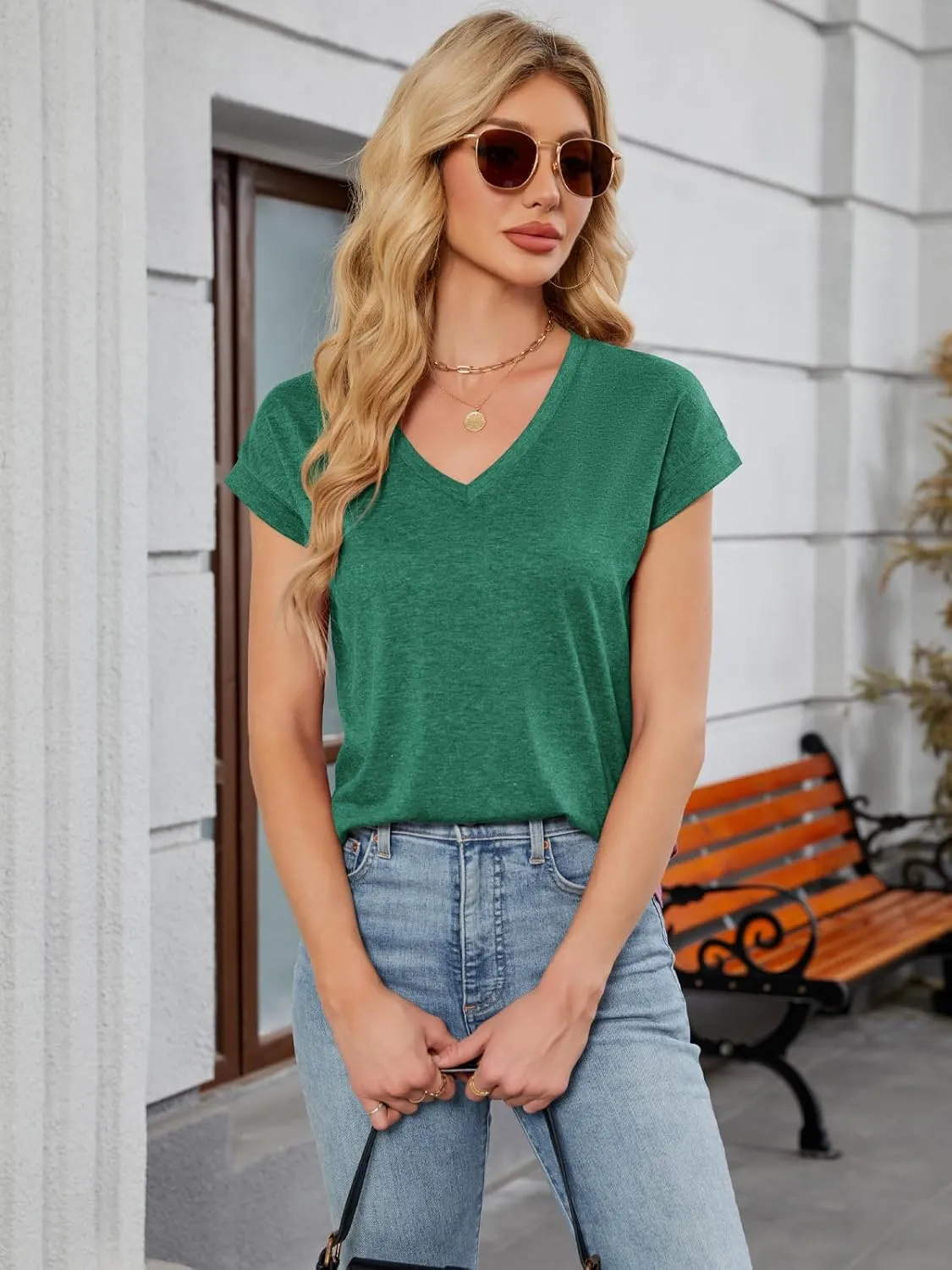 Womens Tops Summer Short Sleeve Shirts V Neck Basic Tees Cap Sleeve T Shirts Casual Trendy Spring Fashion Clothes 2025