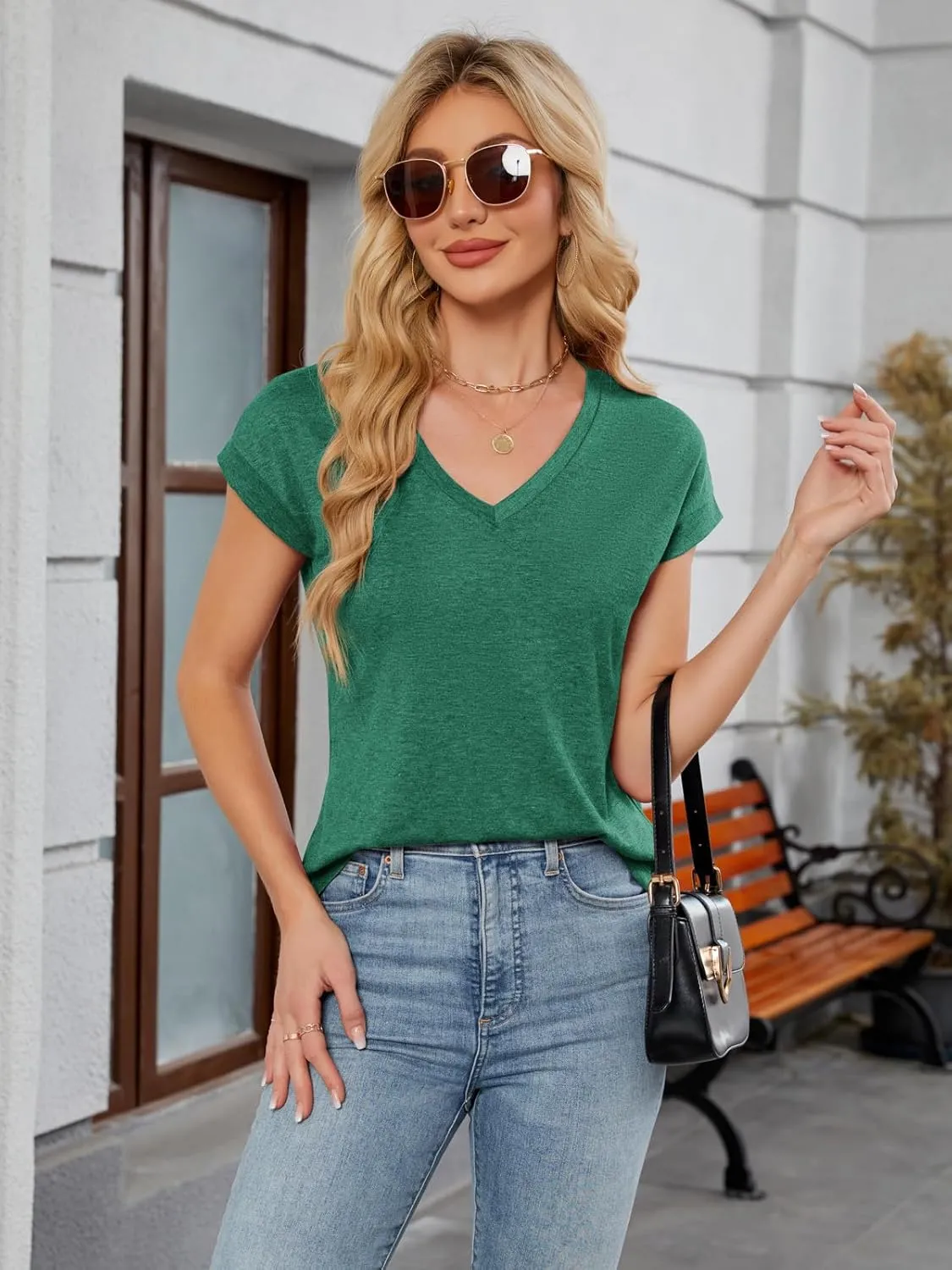 Womens Tops Summer Short Sleeve Shirts V Neck Basic Tees Cap Sleeve T Shirts Casual Trendy Spring Fashion Clothes 2025