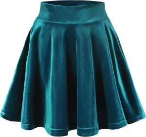 Women's Velvet Basic Versatile Stretchy Flared High Waist Mini Skater Skirt