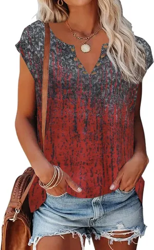 Zyyfly Womens Cap Sleeve Tank Tops V Neck Graphic Summer Shirts Loose Fit