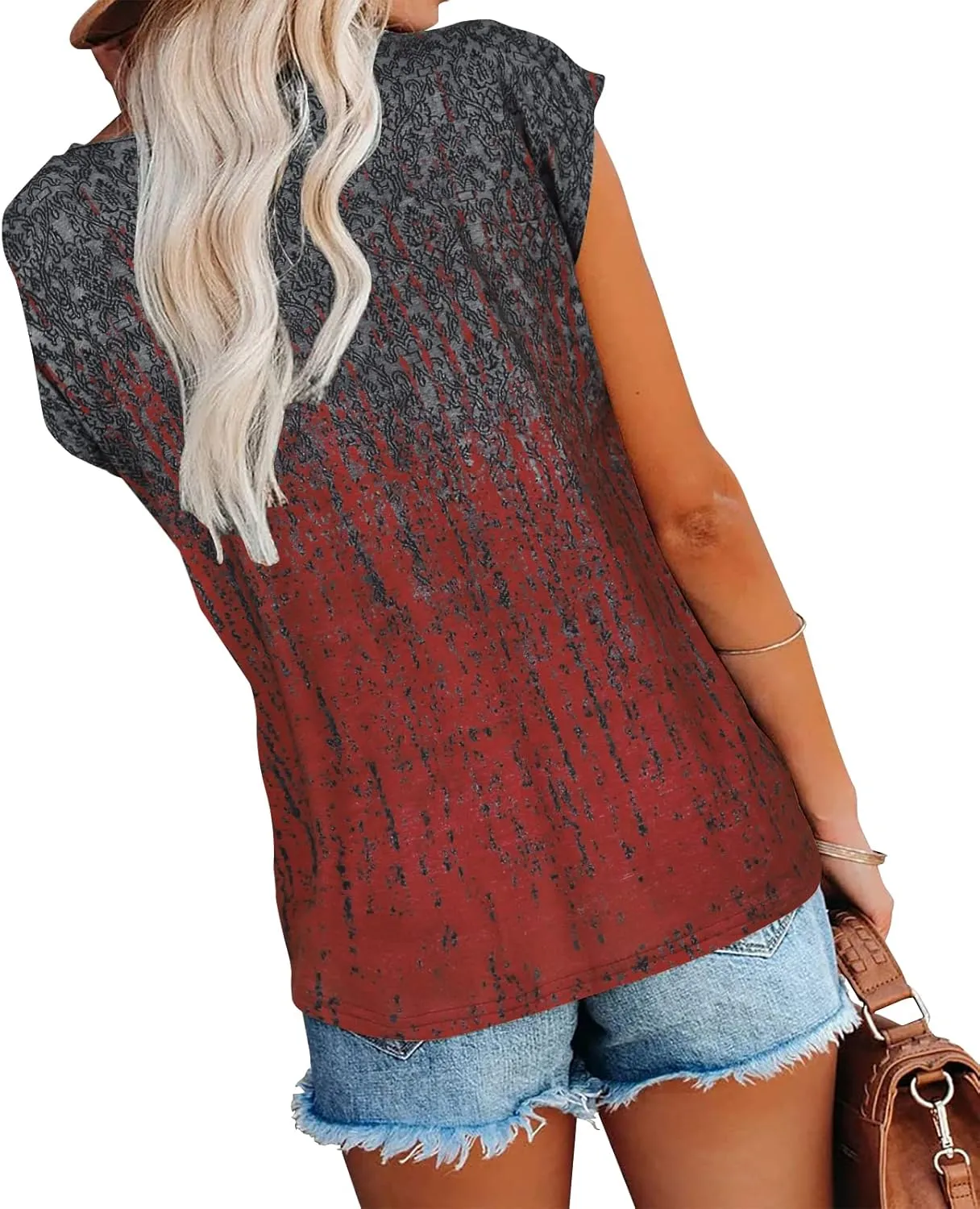 Zyyfly Womens Cap Sleeve Tank Tops V Neck Graphic Summer Shirts Loose Fit