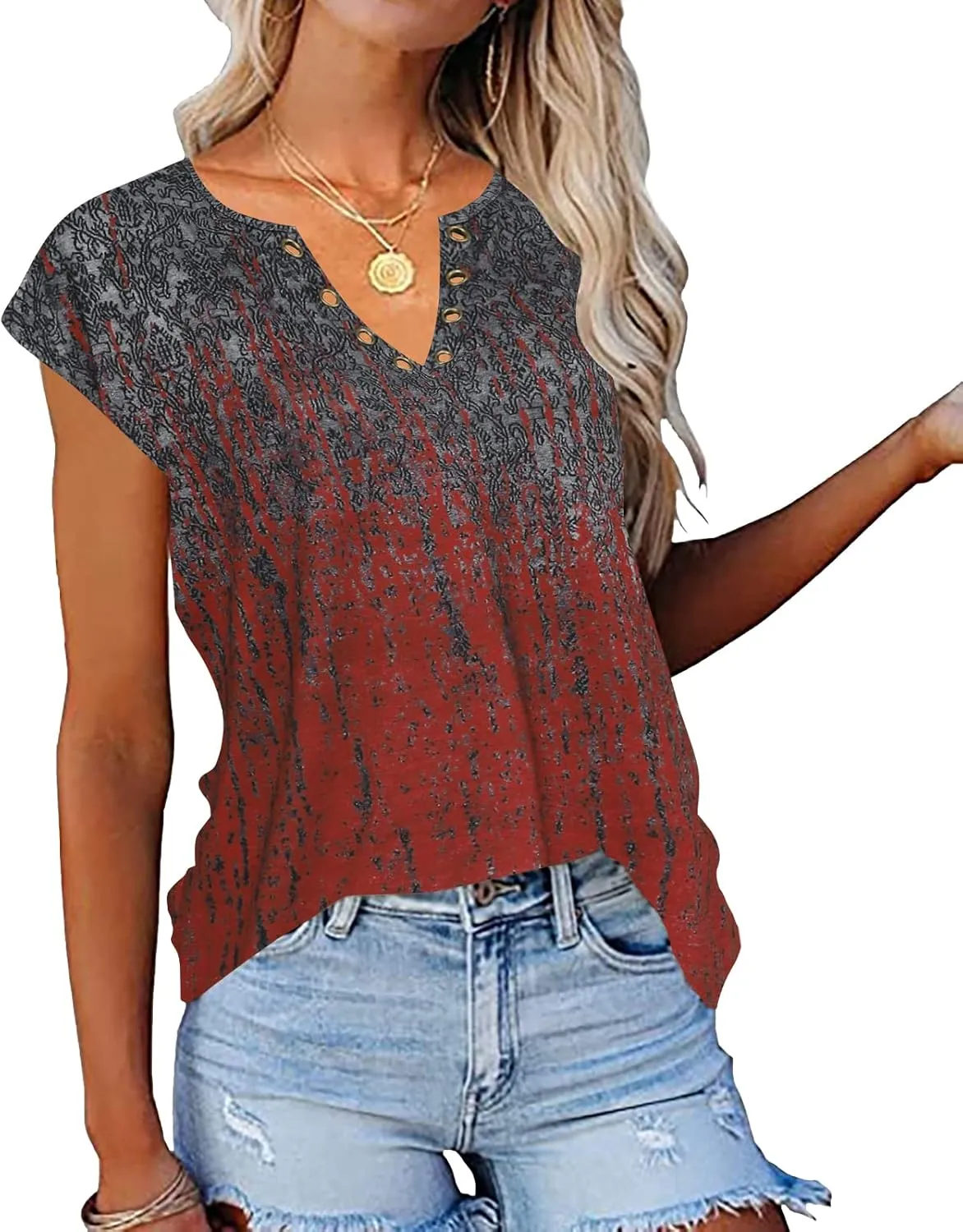 Zyyfly Womens Cap Sleeve Tank Tops V Neck Graphic Summer Shirts Loose Fit